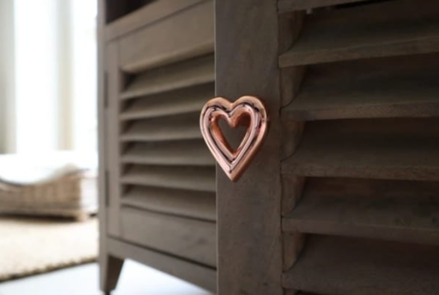 Brass Heart Drawer Knob - Rose Gold Finish