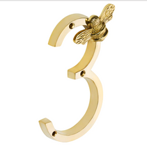 Load image into Gallery viewer, Brass Bee Premium House/Door Numbers with Bee in Brass Finish 0-9
