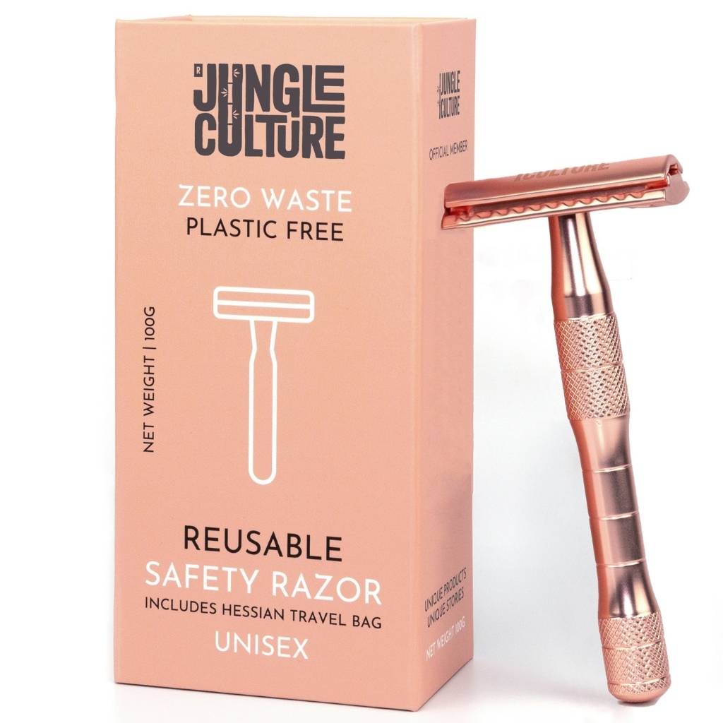 ***NEW*** Rose Gold Reusable Safety Razors w/ Natural Jute Travel Bag (Stand option)